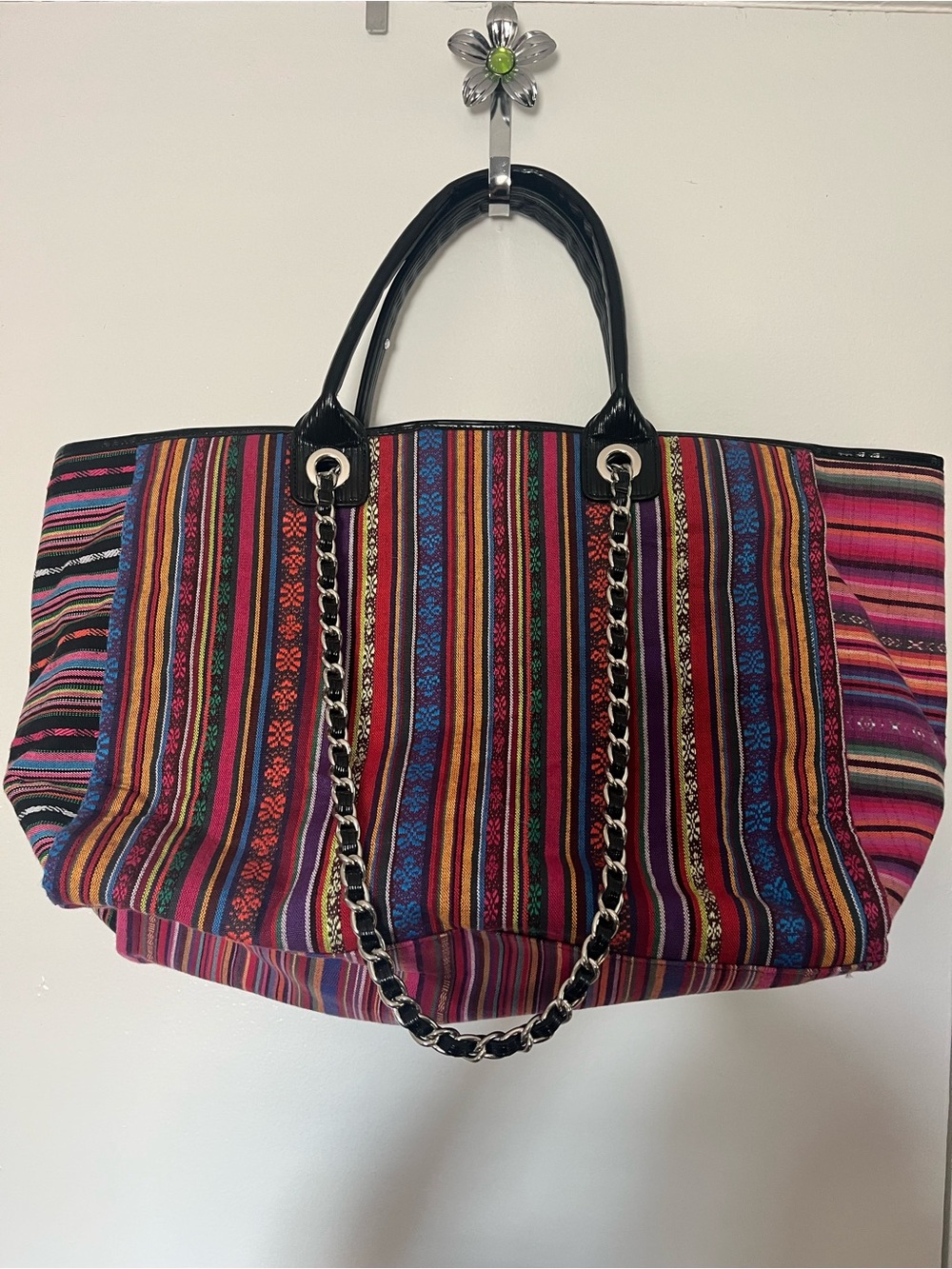 Steve Madden Multicolor Striped Tote Bag with 'PEACE' Appliqué - Picture 2 of 7